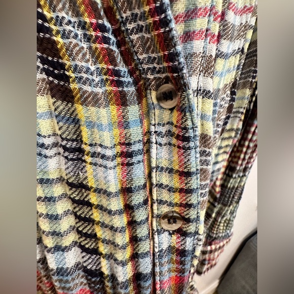 Free People Come On Over Plaid Oversized Button-Front Long Sleeve, Size Medium - Picture 6 of 9